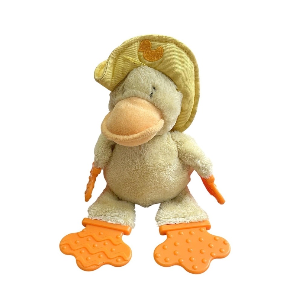 Bright Starts Waddles Plush Teether Rain Hat Yellow Orange Lovey Duck Duckling